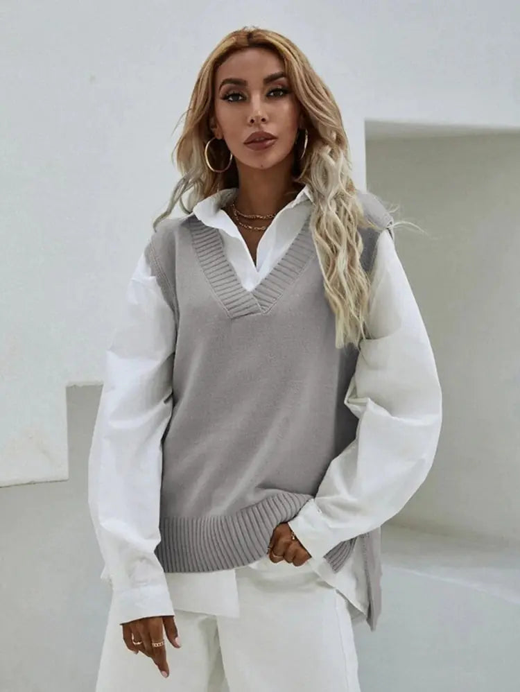 2023 Women's Slim Fit V-Neck Vest Knit Sweater Jacket