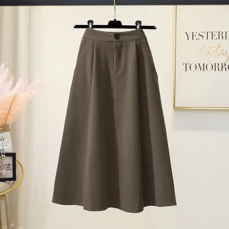 Hepburn Style Plus Size Woolen A-Line Umbrella Skirt