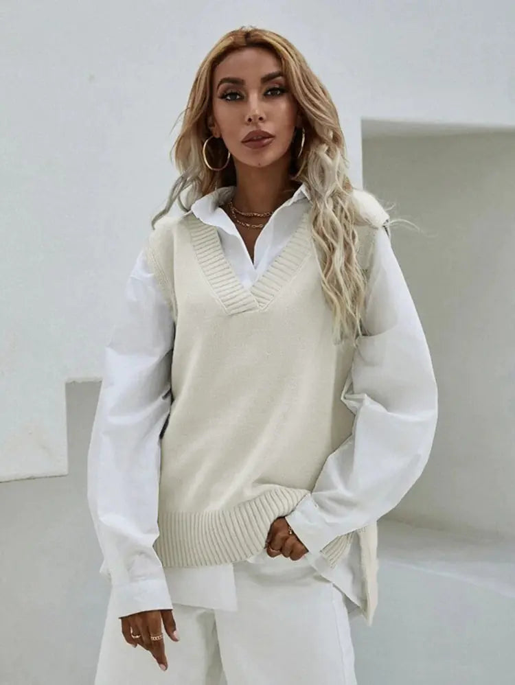 2023 Women's Slim Fit V-Neck Vest Knit Sweater Jacket