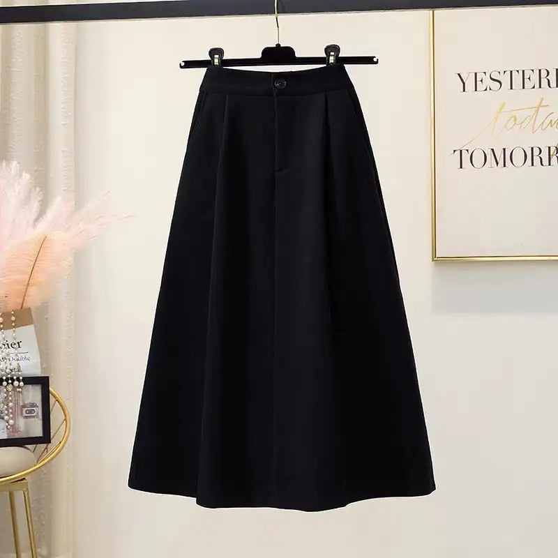 Hepburn Style Plus Size Woolen A-Line Umbrella Skirt