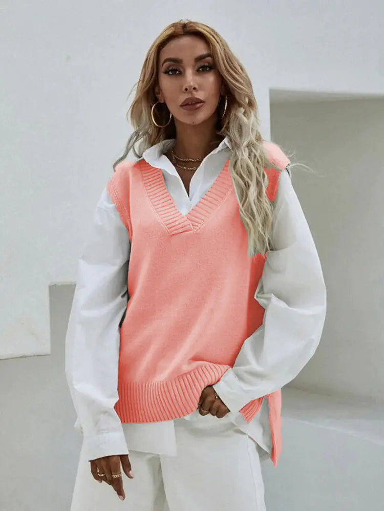2023 Women's Slim Fit V-Neck Vest Knit Sweater Jacket