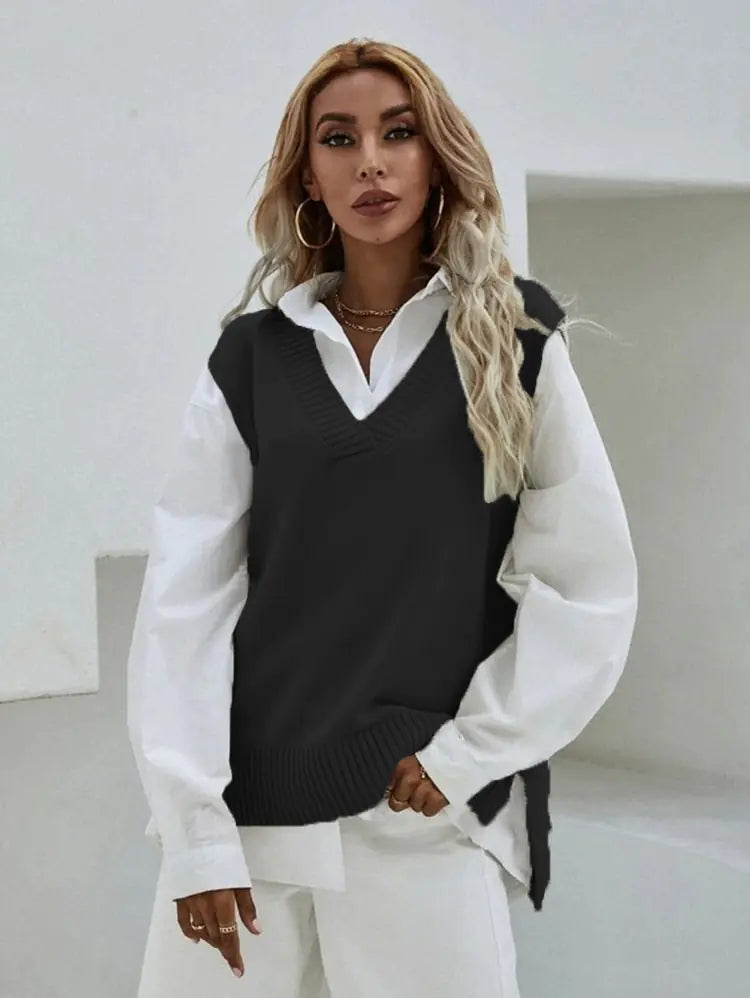 2023 Women's Slim Fit V-Neck Vest Knit Sweater Jacket