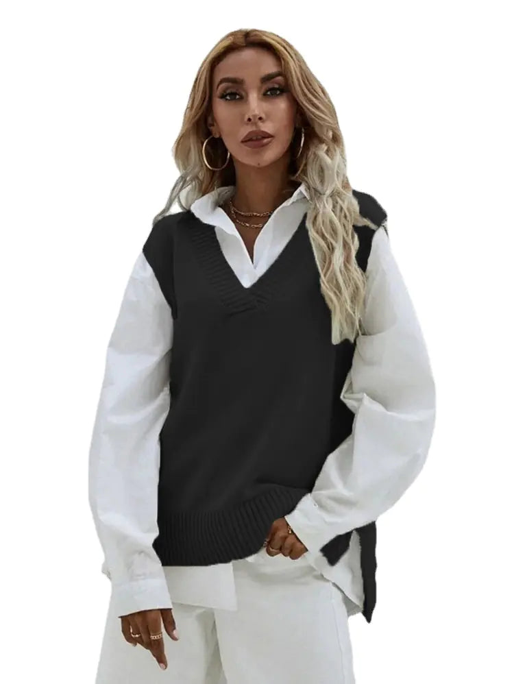 2023 Women's Slim Fit V-Neck Vest Knit Sweater Jacket