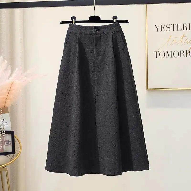 Hepburn Style Plus Size Woolen A-Line Umbrella Skirt