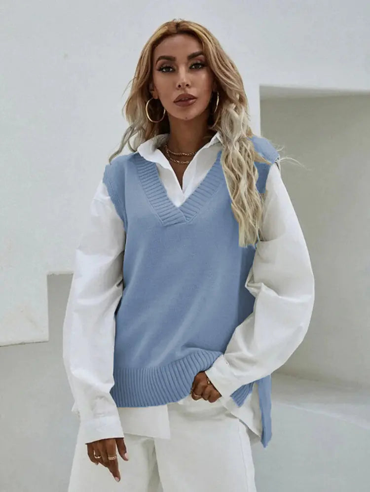 2023 Women's Slim Fit V-Neck Vest Knit Sweater Jacket