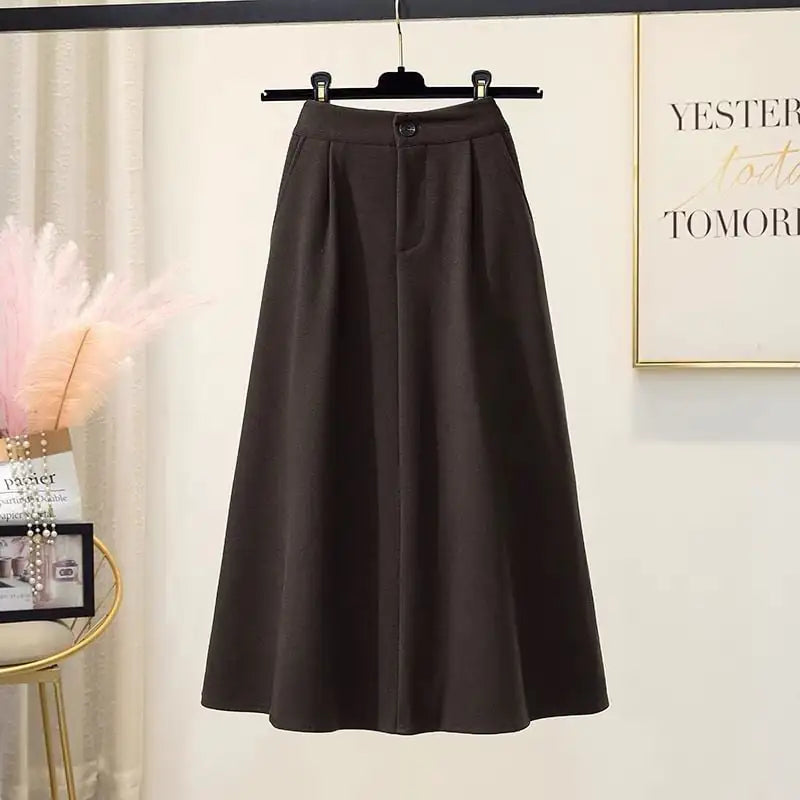 Hepburn Style Plus Size Woolen A-Line Umbrella Skirt