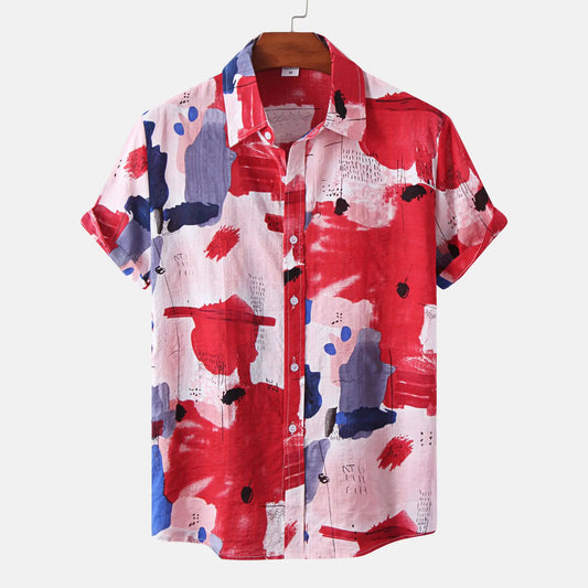 2021 Spring Autumn Hawaiian Print Short Sleeve Shirt