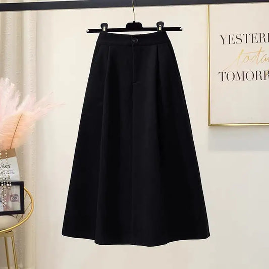 Hepburn Style Plus Size Woolen A-Line Umbrella Skirt