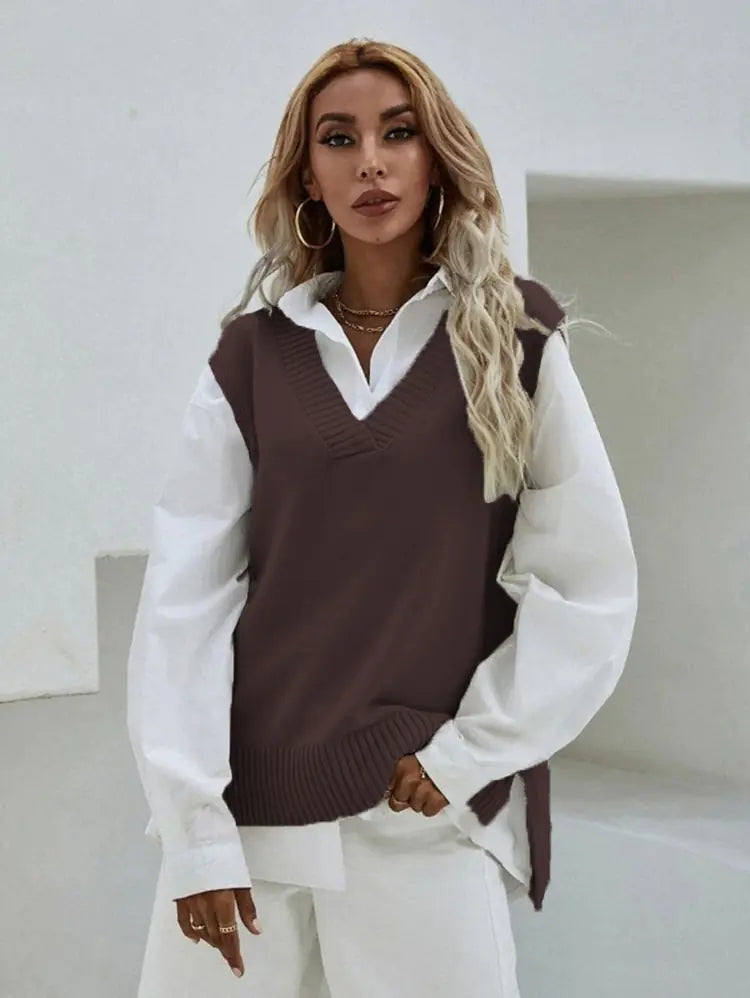 2023 Women's Slim Fit V-Neck Vest Knit Sweater Jacket